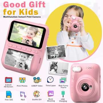 Kids Camera Instant Print -Toddler Portable Travel Print Digital Photo Camera Toy, Holiday Birthday ...