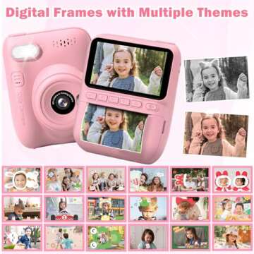 Kids Camera Instant Print -Toddler Portable Travel Print Digital Photo Camera Toy, Holiday Birthday Easter Gift for Kid 3-12 Year Old, Photomaker Kit for 4 5 6 7 8 9 10 Boys Girls（Pink）