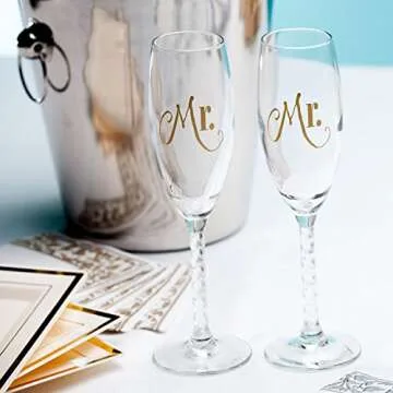 Mr. & Mr. Gay Couple Gold Champagne Flutes With Gift Box - His and His Same Sex Set - For Couples - Engagement, Wedding, Anniversary, House Warming, Host Gift