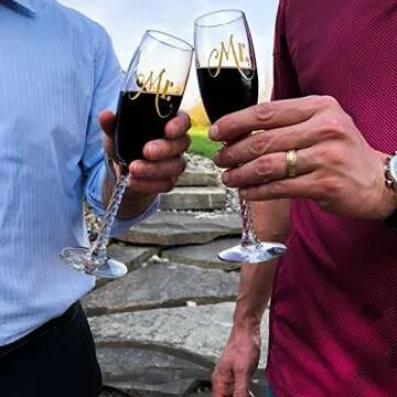 Mr. & Mr. Gay Couple Gold Champagne Flutes With Gift Box - His and His Same Sex Set - For Couples - Engagement, Wedding, Anniversary, House Warming, Host Gift