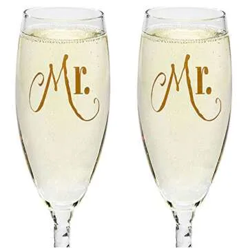 Mr. & Mr. Gay Couple Gold Champagne Flutes With Gift Box - His and His Same Sex Set - For Couples - Engagement, Wedding, Anniversary, House Warming, Host Gift