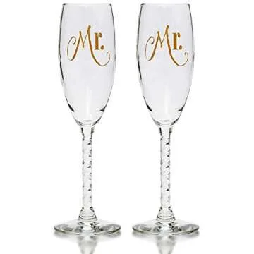 Mr. & Mr. Gay Couple Gold Champagne Flutes With Gift Box - His and His Same Sex Set - For Couples - Engagement, Wedding, Anniversary, House Warming, Host Gift
