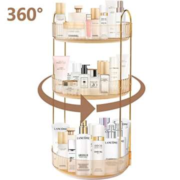 shuang qing Rotating Makeup Organizer for Vanity 3 Tier, High-Capacity Skincare Clear Make Up Storag...
