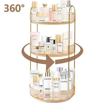 shuang qing Rotating Makeup Organizer for Vanity 3 Tier, High-Capacity Skincare Clear Make Up Storag...