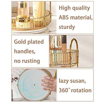 shuang qing Rotating Makeup Organizer for Vanity 3 Tier, High-Capacity Skincare Clear Make Up Storage Perfume Organizers Cosmetic Dresser Organizer Countertop 360 Spinning （Gold）