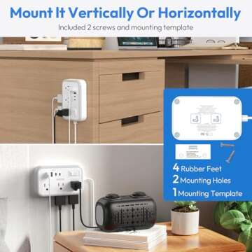 Flat Plug Extension Cord 25 ft with USB Ports and Surge Protection