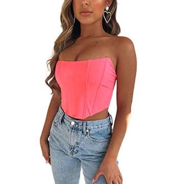 hirigin Sexy Women Push Up Bustiers Corsets Strapless Off Shoulder Slim Crop Tops Clubwear Party Outwear (pink, S)