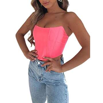 hirigin Sexy Women Push Up Bustiers Corsets Strapless Off Shoulder Slim Crop Tops Clubwear Party Outwear (pink, S)