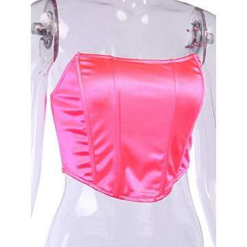 hirigin Sexy Women Push Up Bustiers Corsets Strapless Off Shoulder Slim Crop Tops Clubwear Party Outwear (pink, S)