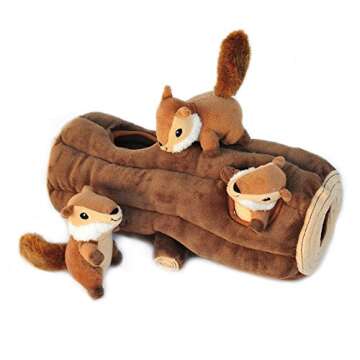 ZippyPaws Burrow, Woodland Friends Chipmunks 'n Log - Interactive Dog Toys for Boredom - Hide and Se...