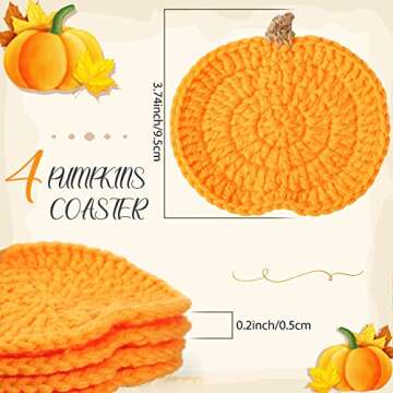 Crochet Pumpkins Coaster Handmade Knitted Drink Coaster Set Autumn Drink Cup Pad Mats Absorbent Bott...