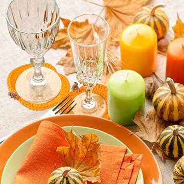 Crochet Pumpkins Coaster Handmade Knitted Drink Coaster Set Autumn Drink Cup Pad Mats Absorbent Bottle Mug Place Mats for Table Protection Fall Halloween Thanksgiving Themed Party Decoration (4 Pcs)