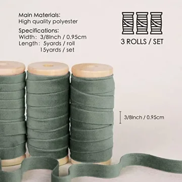 Vitalizart Dusty Green Velvet Ribbon Set for Crafting