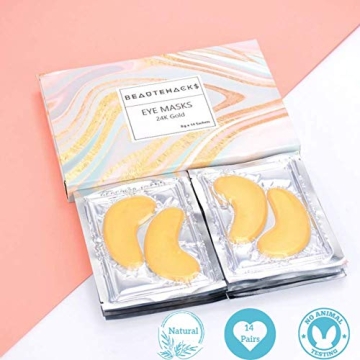 BeauteHacks Under Eye Treatment Kit l 24K Gold Eye Masks + Hyaluronic Acid & Collagen Anti-Aging Under Eye Patches to Reduce Dark Circles, Puffy Eyes, Eye Bags, Fine Lines & Wrinkles