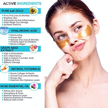 BeauteHacks Under Eye Treatment Kit l 24K Gold Eye Masks + Hyaluronic Acid & Collagen Anti-Aging Under Eye Patches to Reduce Dark Circles, Puffy Eyes, Eye Bags, Fine Lines & Wrinkles