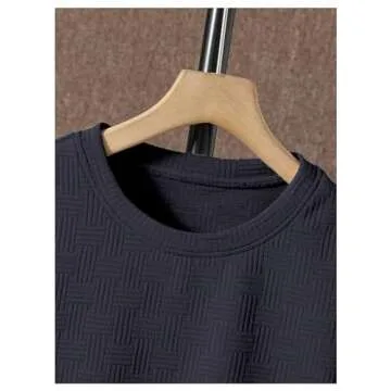 Verdusa Boy's 2 Piece Outfits Textured Crew Neck Short Sleeve Tee Top and Shorts Sets Dark Blue 13-14Y