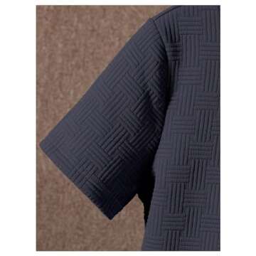 Verdusa Boy's 2 Piece Outfits Textured Crew Neck Short Sleeve Tee Top and Shorts Sets Dark Blue 13-14Y