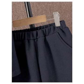 Verdusa Boy's 2 Piece Outfits Textured Crew Neck Short Sleeve Tee Top and Shorts Sets Dark Blue 13-14Y