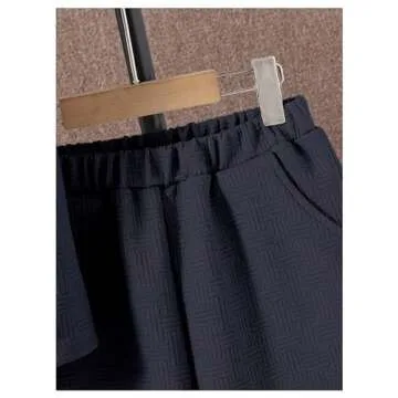 Verdusa Boy's 2 Piece Outfits Textured Crew Neck Short Sleeve Tee Top and Shorts Sets Dark Blue 13-14Y