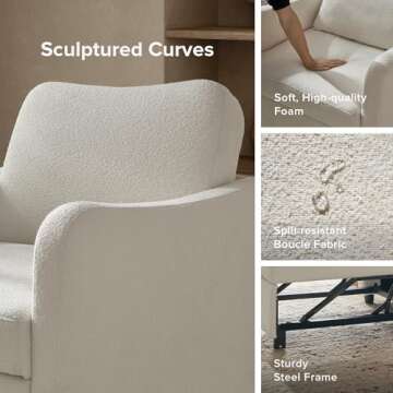 mopio Sophie 4-in-1 Convertible Sleeper Chair Bed, Accent Chair, Chaise Lounge, Comfy Reading Armchair, Pull Out Sofa Bed with Adjustable Backrest for Living Room, Bedroom (Pearl White Boucle)