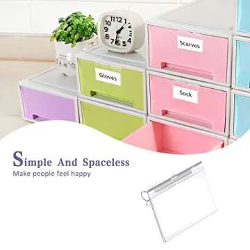 Storage Bin Labels Clip On,60PCS Clear Plastic Bin Labels Clips,Extra 80 Label Papers Included,Perfect for Wire Shelf,Baskets,Fabric Storage Cubes,Storage Closet,Cloth Bins,Food Pantry (6X4.2CM)