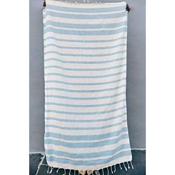 Turkish Towel, Peshtemal Towel - 100% Organic Turkish Cotton - Quick Dry and Lightweight, 39” x 71” Large (Haint Blue)