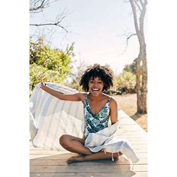 Turkish Towel, Peshtemal Towel - 100% Organic Turkish Cotton - Quick Dry and Lightweight, 39” x 71” Large (Haint Blue)