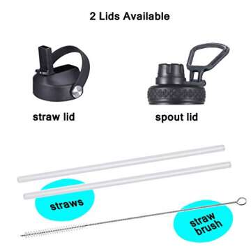 SENDESTAR Stainless Steel Water Bottle, Wide Mouth 32 oz Water Bottle with Straw Lid, Spout Lid, Dou...