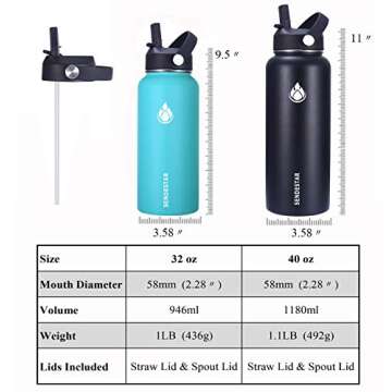 SENDESTAR Stainless Steel Water Bottle, Wide Mouth 32 oz Water Bottle with Straw Lid, Spout Lid, Double Wall Vacuum Insulated Leak Proof, Keeps Liquids Hot or Cold (Violet)