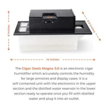 Cigar Oasis Magna 3.0 Cigar Humidor Humidifier - Electric Humidifier for Cigars - LCD Humidity & Temperature Display - Efficient Sensor Controlled Fan - Soft-Touch Button - 10-50 Cubic Ft Cabinet