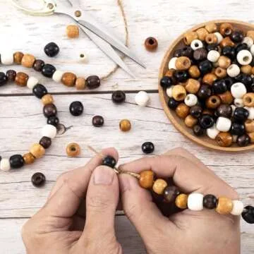 Pndeyo 200pcs Large Hole Wooden Beads for Crafts, Vintage Round Natural Wood Hair Bead, 5 Colors Loose Spacer Beads for DIY Macrame Rosary Necklace Bracelet Hair DIY Handmade Decor- 10x13mm & 9X10mm