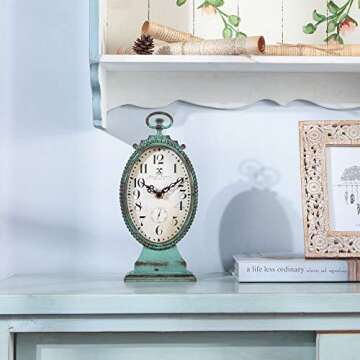 NIKKY HOME Vintage Table Clock - Battery Operated Rustic Distressed Style - Shabby Chic Home Decor f...