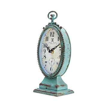 NIKKY HOME Vintage Table Clock - Battery Operated Rustic Distressed Style - Shabby Chic Home Decor for Fireplace Mantel, Shelf, Desktop, Countertop - Green