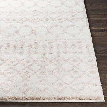 Livabliss Anita Bohemian Shag Area Rug,5'3" x 7'3", Cream/Pale Pink