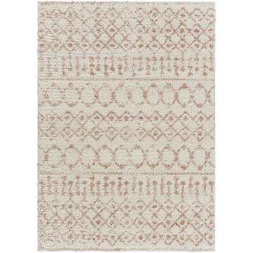 Livabliss Anita Bohemian Shag Area Rug,5'3" x 7'3", Cream/Pale Pink