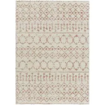 Livabliss Anita Bohemian Shag Area Rug,5'3" x 7'3", Cream/Pale Pink
