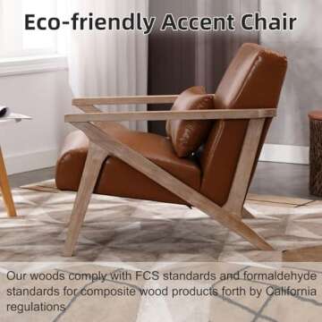 INZOY Mid Century Modern Chair with Wood Frame, Upholstered Armchair with Waist Cushion, Accent Chair for Living Room Bedroom Apartment, Easy Assembly, Camel