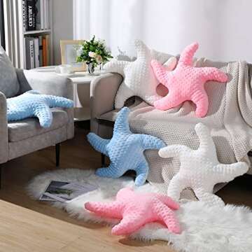 Fumete Starfish Pillow Beach Starfish Shaped Throw Pillows 20'' Star Fish Stuffed Animal Cute Plush Coastal Decor Ocean Star Pillow Plush Cushion for Kid Bedroom Living Room Sofa Couch (Blue, 2 Pcs)