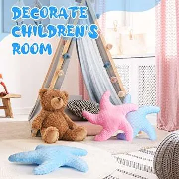 Fumete Starfish Pillow Beach Starfish Shaped Throw Pillows 20'' Star Fish Stuffed Animal Cute Plush Coastal Decor Ocean Star Pillow Plush Cushion for Kid Bedroom Living Room Sofa Couch (Blue, 2 Pcs)