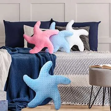 Fumete Starfish Pillow Beach Starfish Shaped Throw Pillows 20'' Star Fish Stuffed Animal Cute Plush Coastal Decor Ocean Star Pillow Plush Cushion for Kid Bedroom Living Room Sofa Couch (Blue, 2 Pcs)