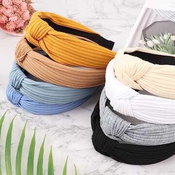 DRESHOW 8 Pack Knotted Headbands for Women Wide Turban Headband Yoga Exercise Ribbing Hair Hoop Hair...