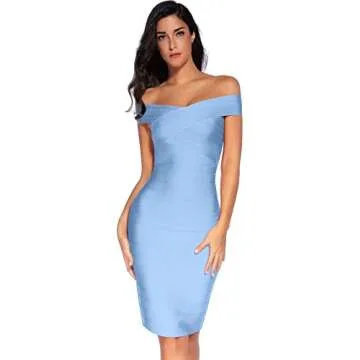 meilun Women's Rayon Off Shoulder Bandage Bodycon Party Dress(ice Blue,S)