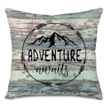 Tlovudori 4Pcs Vintage Rustic Wood Happy Camper Decorative Throw Pillow Cushion Case Cover Cotton Linen Adventure Awaits with Dog Paw Prints Pillow Covers Home Pillowcase 18"x18" (HR-Camper)