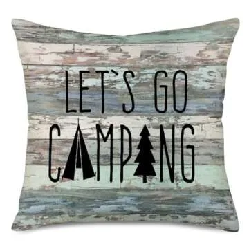 Tlovudori 4Pcs Vintage Rustic Wood Happy Camper Decorative Throw Pillow Cushion Case Cover Cotton Linen Adventure Awaits with Dog Paw Prints Pillow Covers Home Pillowcase 18"x18" (HR-Camper)