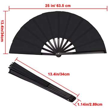 Maitys Large Folding Hand Silk Fans Chinese Handheld Tai Ji Fan for Men and Women, Festival, Line Da...