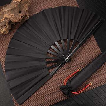Maitys Large Folding Hand Silk Fans Chinese Handheld Tai Ji Fan for Men and Women, Festival, Line Dance, Kungfu, Martial Art, Gift