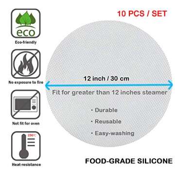 LadayPoa 10Pcs 12 inch Reusable Round Silicone Steamer Liners Non-stick Silicone Steamer Mesh Mat Pa...
