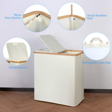 efluky Double Laundry Hamper with Lid & Removable Bags
