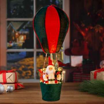 Christmas LED Musical Santa Claus's Special Delivery Hot Air Balloon, 24.5 Inch Hanging Christmas De...