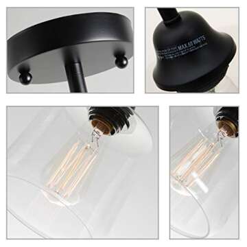 VILUXY Vintage Glass Pendant Light, Single Hanging Pendant Lighting, Black with Clear Glass Shade Classic for Farmhouse, Entryway, Dining Room, Kitchen Island, Foyer